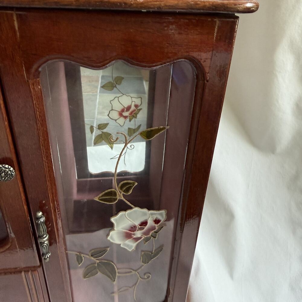 Large Vintage Wooden Jewelry Box Trinket Organizer Storage hand painted flowers - Picture 15 of 15